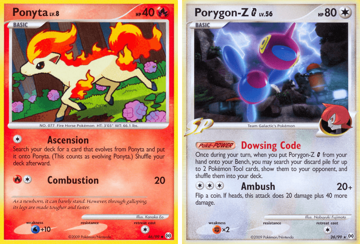 Carte de Ponyta 46/99 et Porygon-Z 26/99 de l'extension Arceus